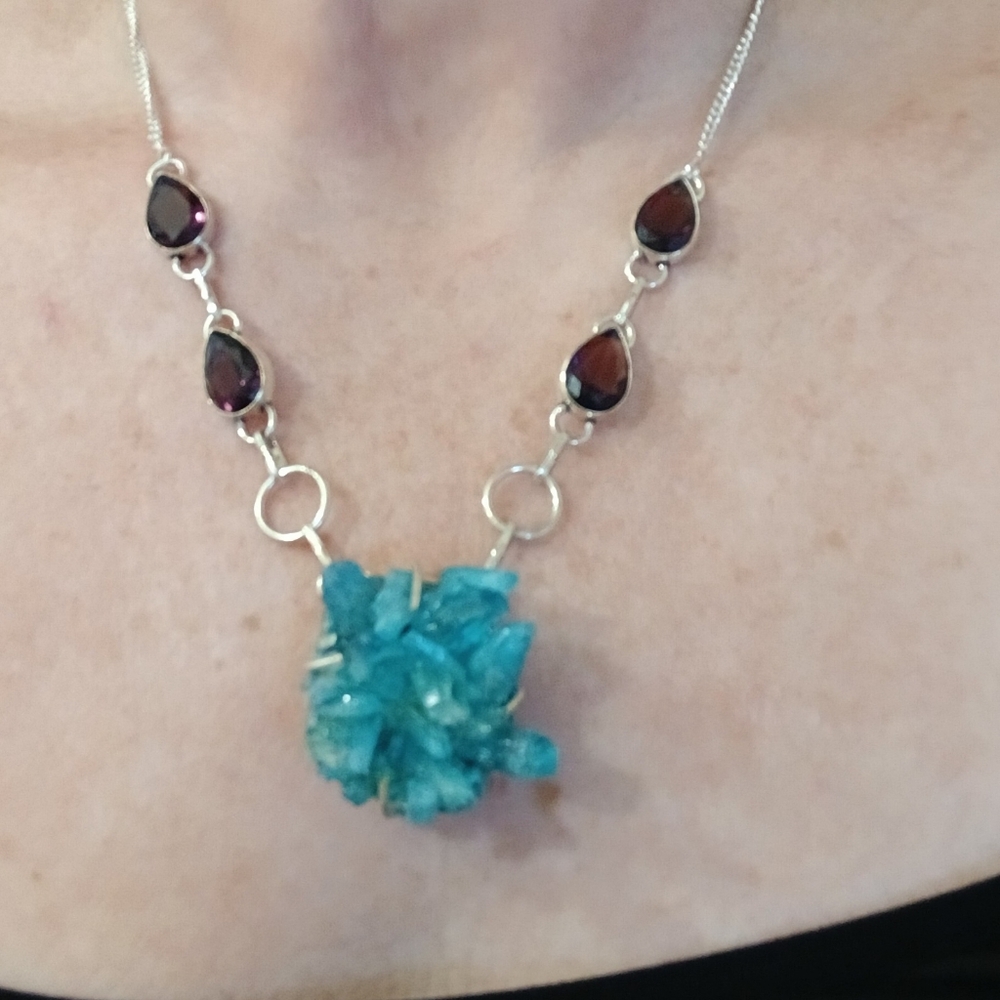 New Titanium Blue Crystal & Amethyst 925 Silver Necklace.